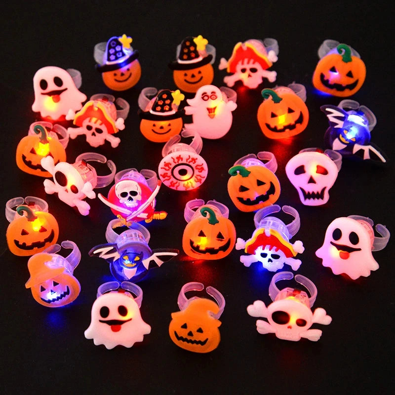 Halloween Luminous Rings Creative Cute Pumpkin Ghost Eye Ghost Pirate Spider Web Children Toys Halloween Flash Finger Rings