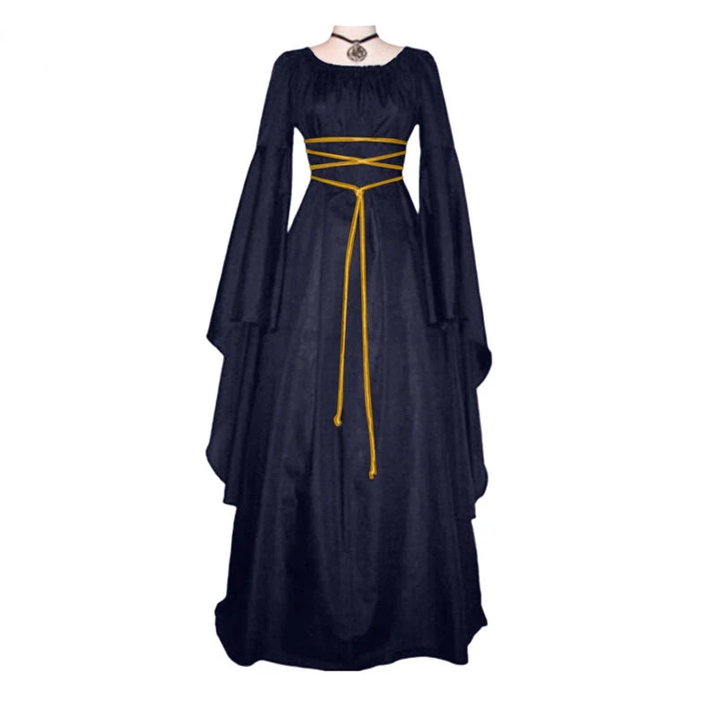 Medieval Retro Gothic Maxi Dress for Women Gown Black Halloween Carnival Larp Dresses for Women Medieval Cosplay Costume 2023