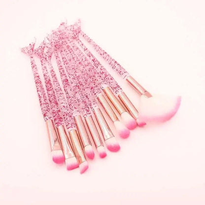 10pcs Pink Mermaid Makeup Brushes Set Eyeshadow Blush Foundation Brush Lip Brush Crystal Diamond Make Up Brush Kits Maquiagem