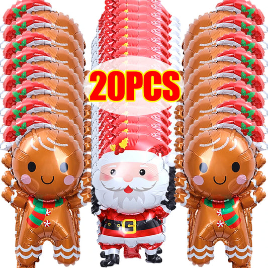 Christmas Foil Balloons Xmas Red Green Xmas Tree Santa Claus Balloon Stick Children Birthday Party Holiday Decoration Background