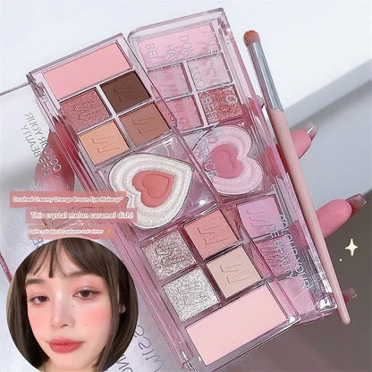 12Colors Love Heart Pink Eyeshadow Palette Natural Cool Tone Low Saturation Matte Eye Shadow Pallet Brown Korean Makeup Cosmetic