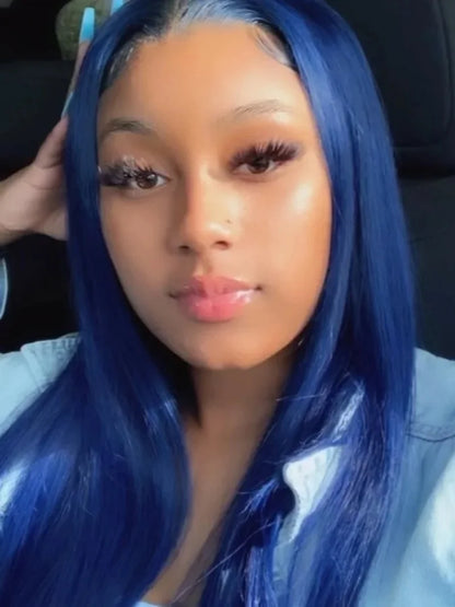 Blue Straight Synthetic Lace Front Wig – Ready to Wear