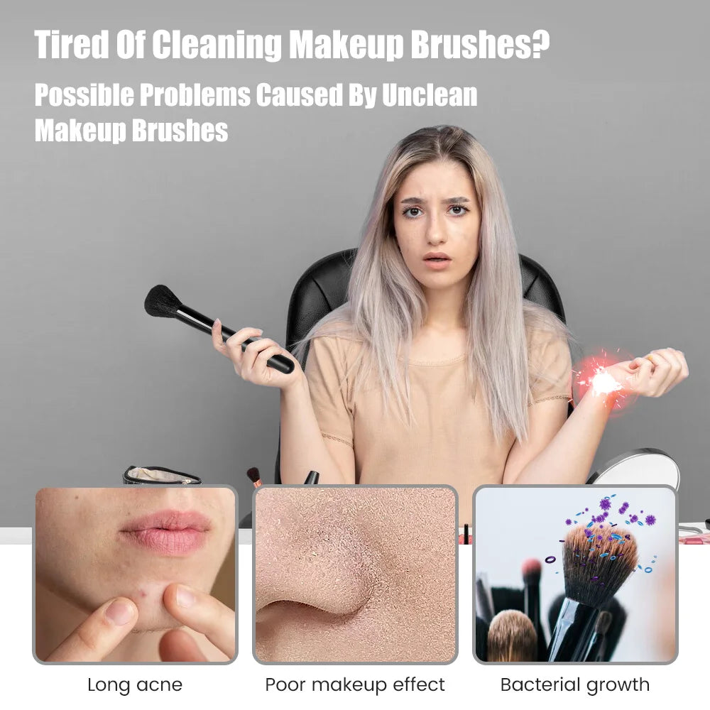 3 In 1 Electric Makeup Brush Cleaner Automatic Spinner Makeup Brush Holder Stand Women Lazy Cleaning Brush Washer Quick Dry Tool