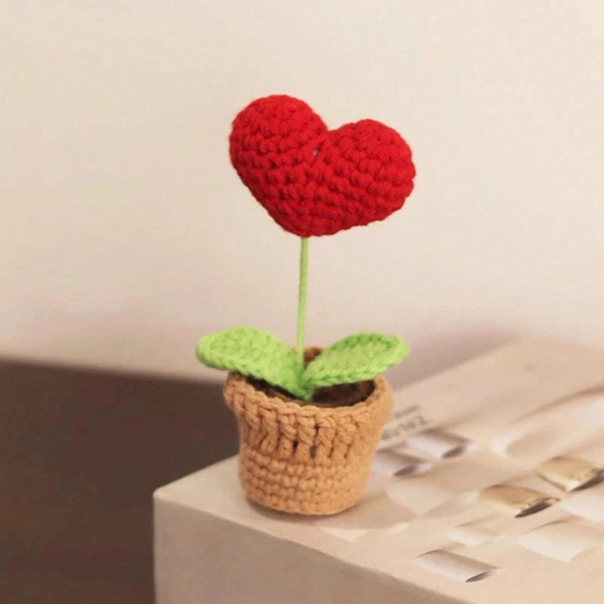 Handmade Red Heart Shaped Knitted Flower Pot