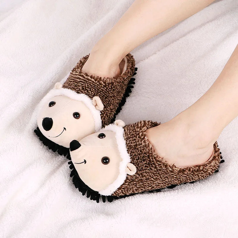 Washable Hedgehog Slippers Floor Shoes For Women Dust Dirt Hair Mop Slippers for Office Home Mules Womens Winter Room Slipper