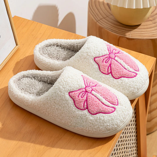 Cute Bow Women Slippers - Comfy Indoor Cotton Shoes