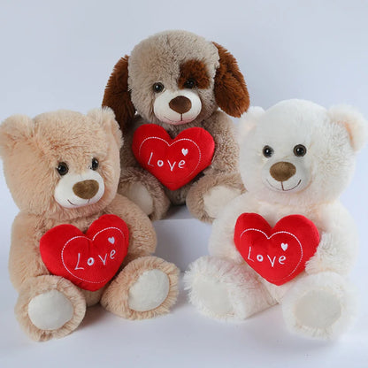 30CM Cute Heart Bear Plush Toy - Red Heart Print