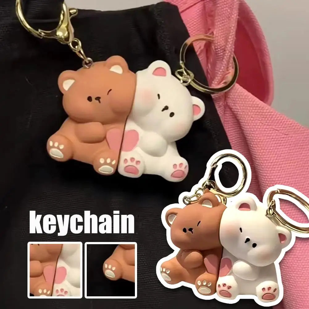 Cute Bear Couple Magnetic Keychain Set