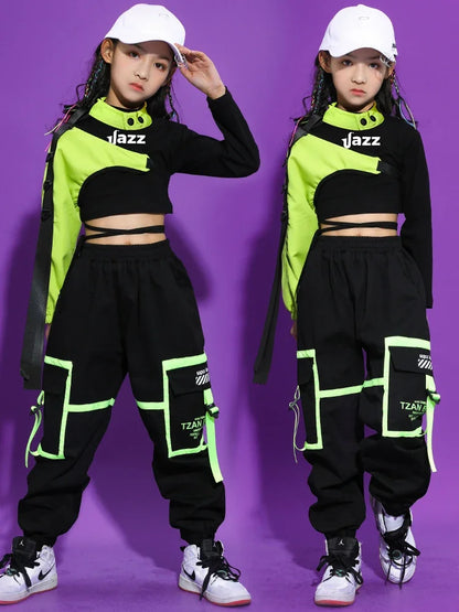 Girls Neon Green Hip Hop Dance Costume Set