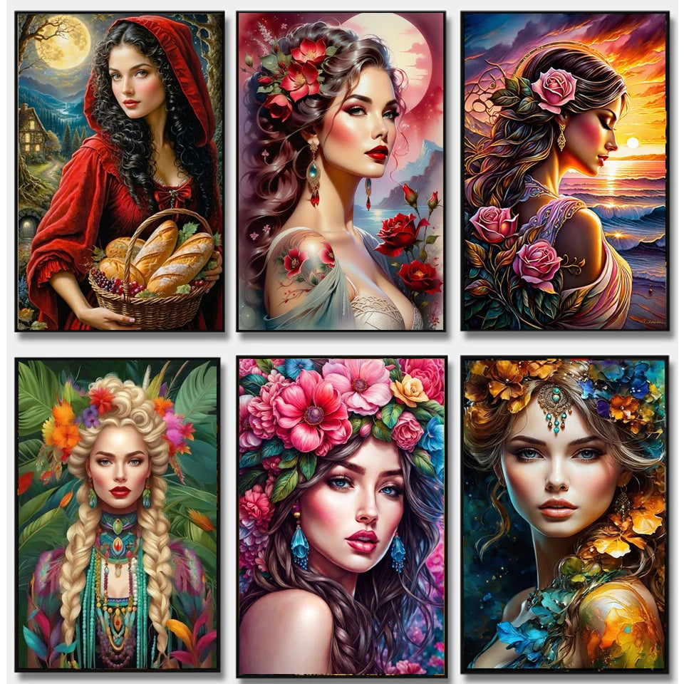 DIY Full Mosaic Art Woman Flower Diamond Painting 2024