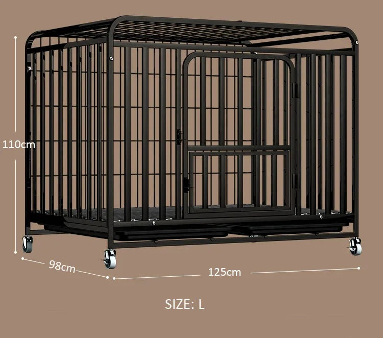 Pet house heavy duty dog cage double door dog kennel square iron tube dog crate for pet playpen with four wheels and tray