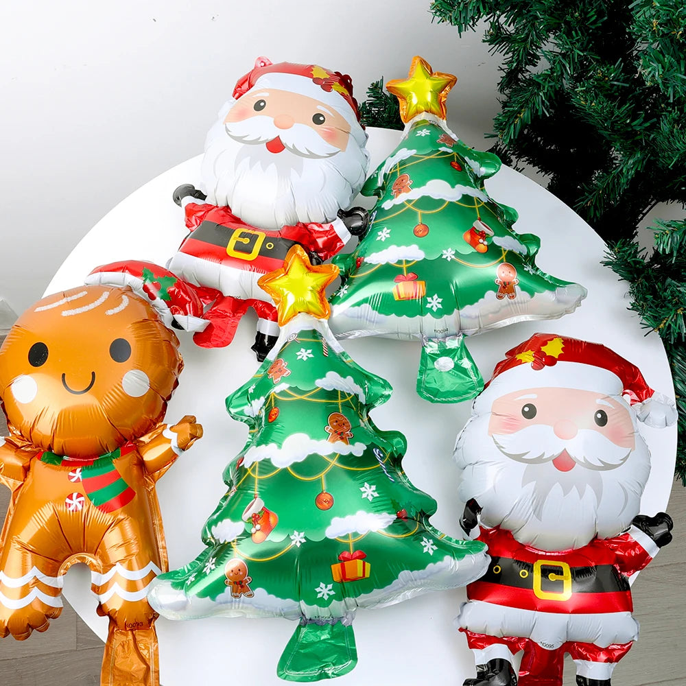 Christmas Foil Balloons Xmas Red Green Xmas Tree Santa Claus Balloon Stick Children Birthday Party Holiday Decoration Background