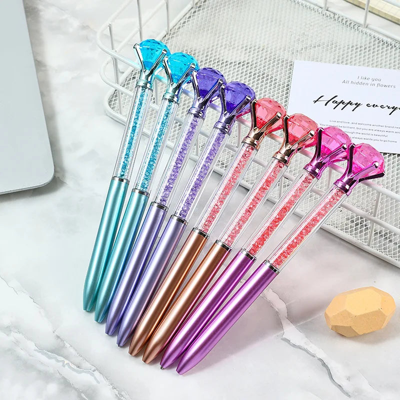 10Pcs Cute Crystal Diamond Ballpoint Pens - Blue Ink