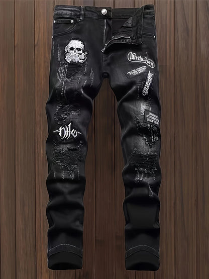 Inspired Mens Ripped Jeans - Super Stylish Slim Fit with Unique Patchwork Detailing - Trendy Street Style Denim Pants for a Mode