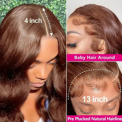 Chocolate Brown Lace Wig with Baby Hair - Reddish Brown 13x4 HD Body Wave