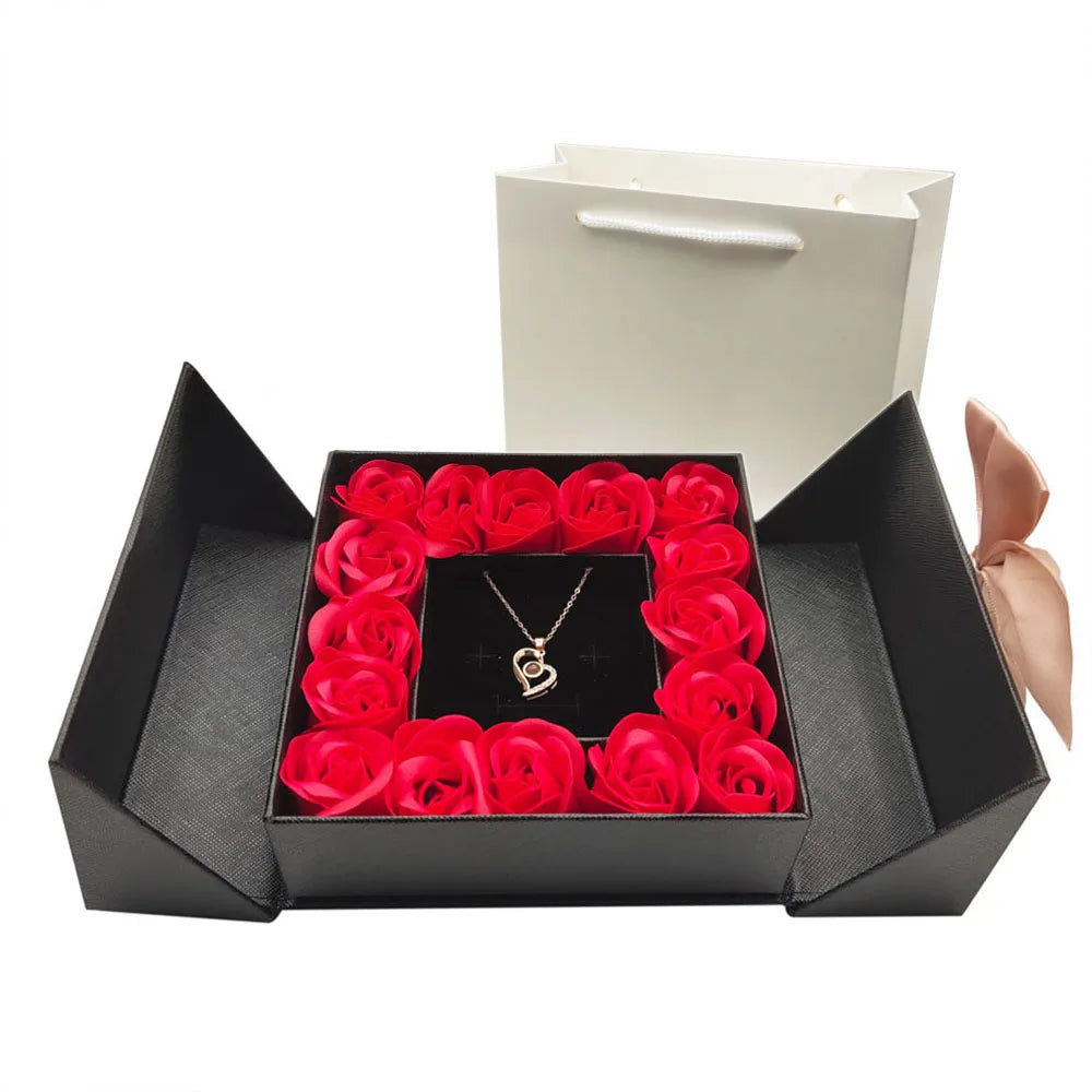 Eternal Roses Gift Box with Necklace - 100 Languages 'I Love You'