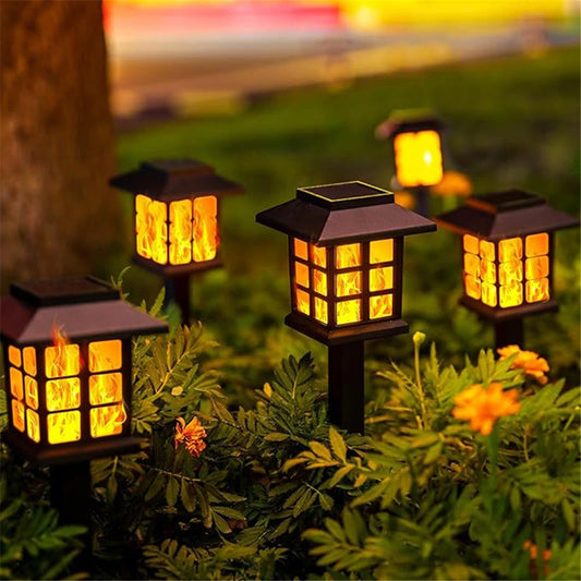 10 LED Solar Flame Torch Lights - Waterproof Garden Decor