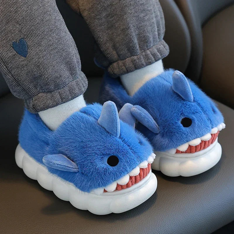 Cute Cartoon Shark Winter Cotton Slippers for Kids