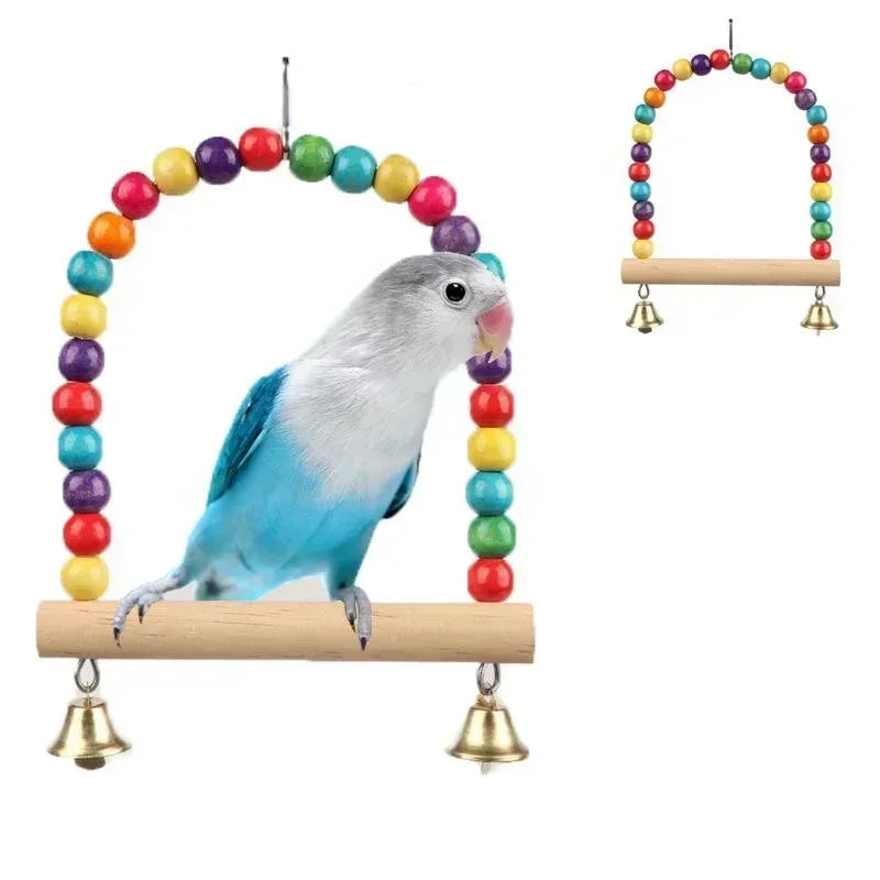 Pet Toy Bird Swing Toys Parrot Wooden Swing Stand Pet Supplies(S:12x15cm/ L:18*22cm)