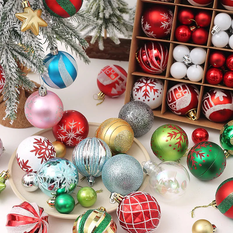 44Pcs/box Christmas Balls Decorative Supplies Exquisitely Painted Christmas Tree Pendants New Year Party Home Decoration