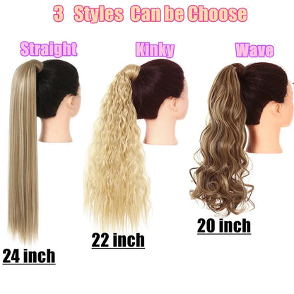 Synthetic Clip in Ponytail Hair Extension Wig Straight Kinky Curly Long Wrap Around Fake Pony Tail Blonde False Afro Hairpiece