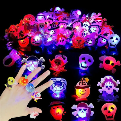 2024 Halloween LED Glow Ring Creative Ghost Skeleton Glow in the Dark Finger Ring Toy Lights Christmas Jewelry Party Gifts