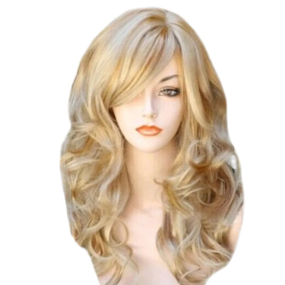 Blonde Wavy Curly Long Heat Resistant Fiber Wig for Women