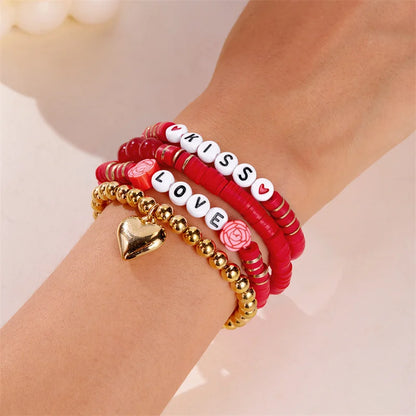 Playful Red Polymer Clay Elastic Love Letter Bracelet