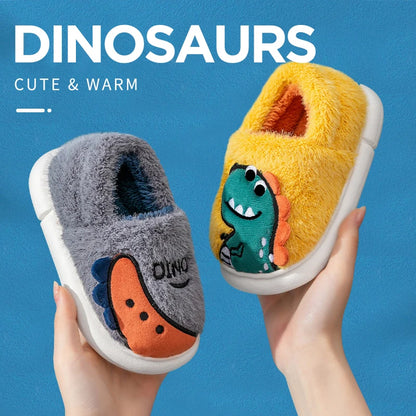 Kids' Cartoon Dinosaur Plush Slippers - Cozy & Fun