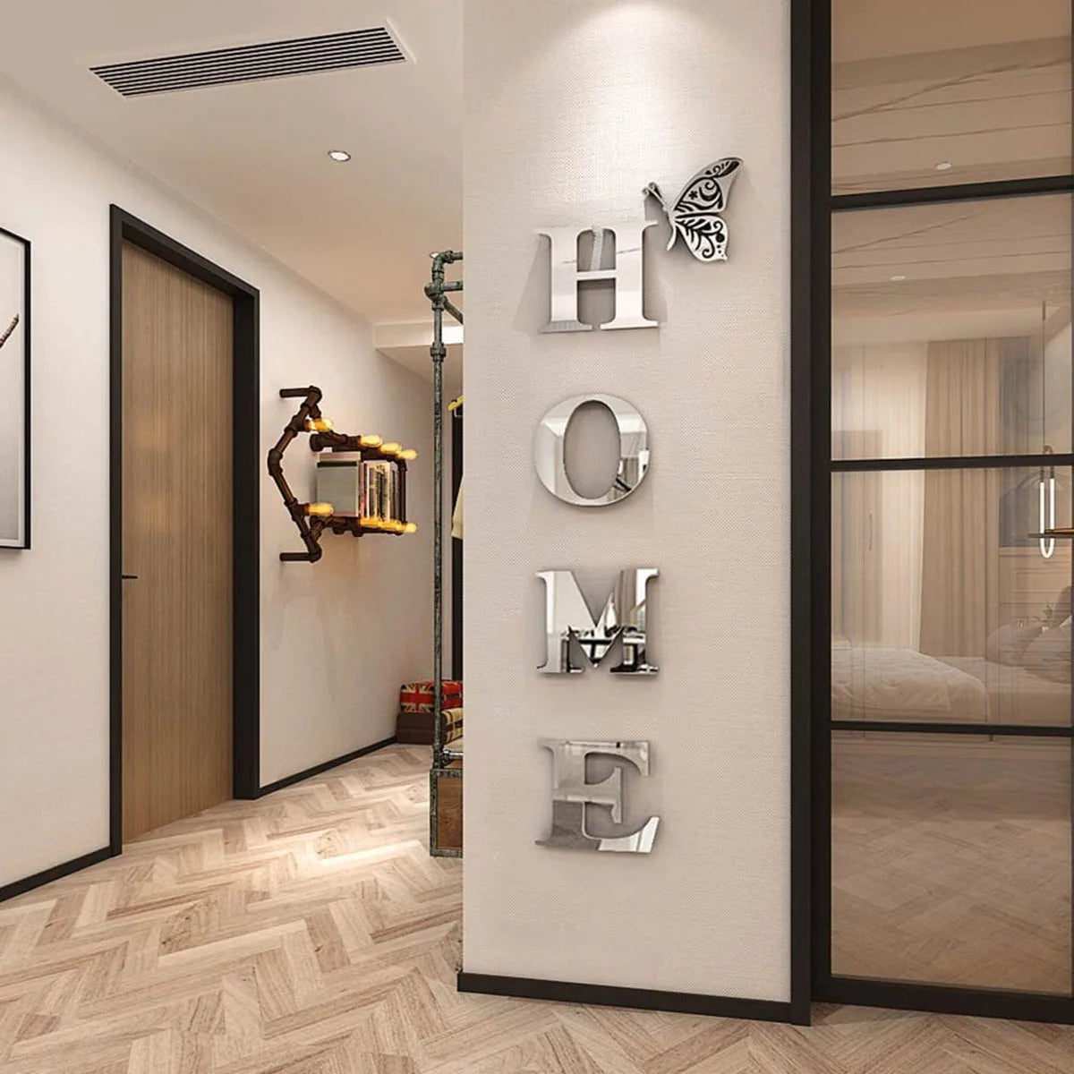 3D Home Logo Mirror Wall Sticker - Playful Entrance Decor