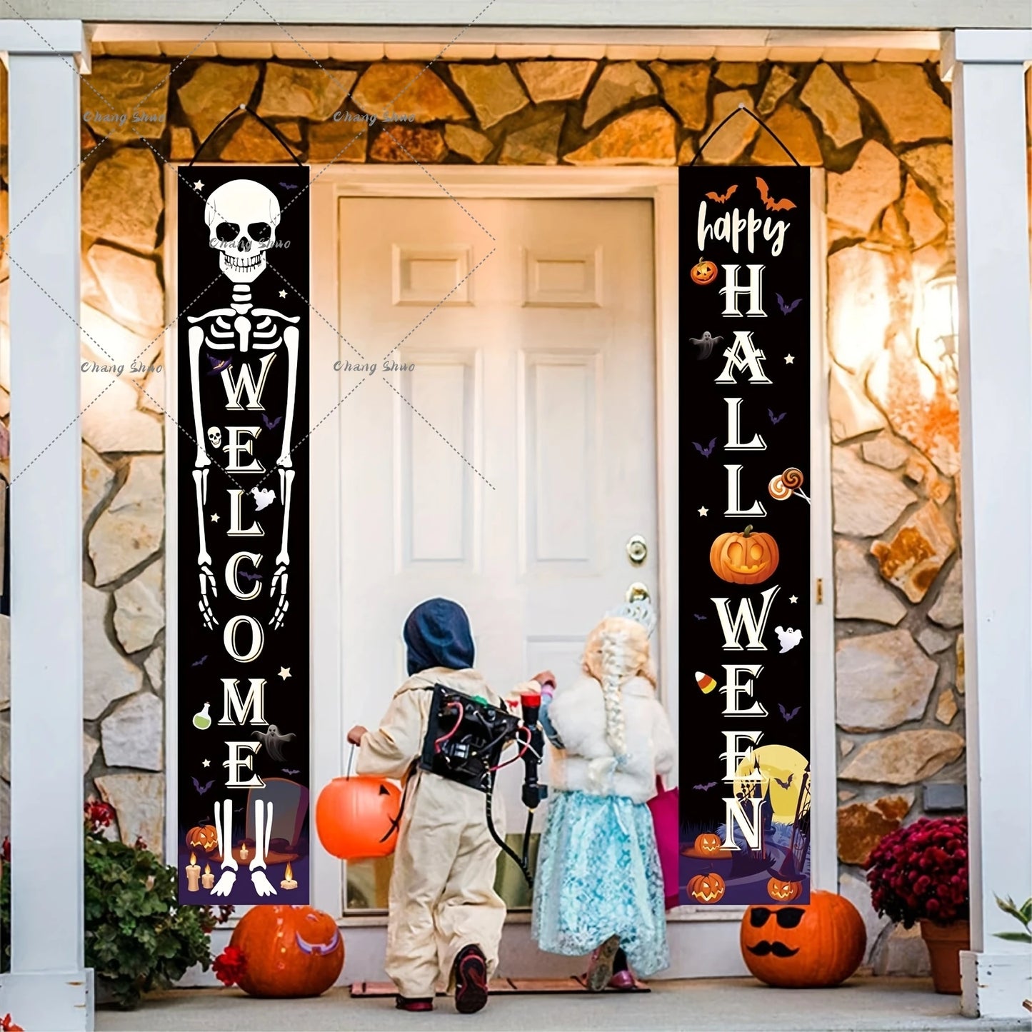 Halloween Hanging Door Curtain Banner Pumpkin Ghost Happy Halloween Decorations For Home Trick Or Treat Horror Party Supplies