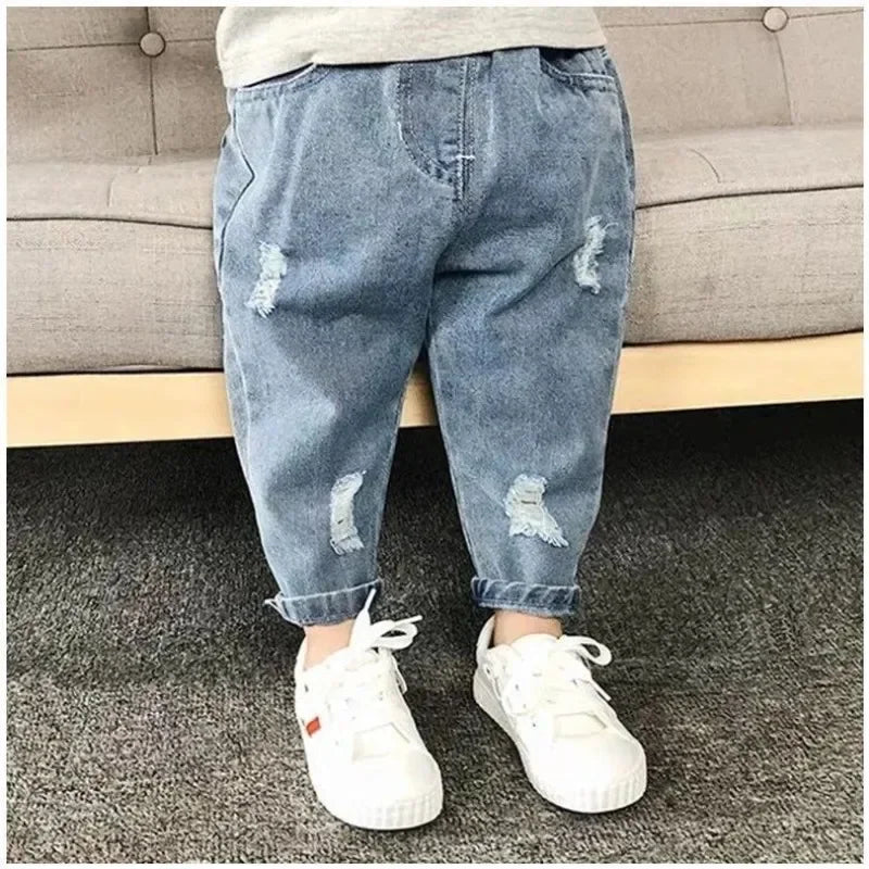 Boys Casual Jeans Children Denim Ripped Jeans Kids Trousers Toddler Girl Fall Clothes 2 3 4 5 Years Baby Harem Pants Baggy Jeans