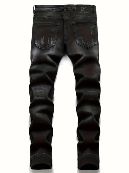 Inspired Mens Ripped Jeans - Super Stylish Slim Fit with Unique Patchwork Detailing - Trendy Street Style Denim Pants for a Mode