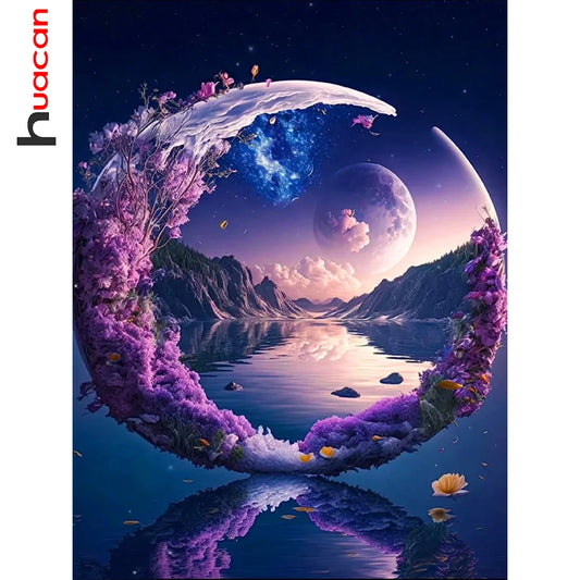 Huacan 5D Diamond Mosaic Moon Landscape DIY Painting