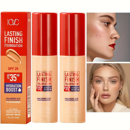 Lasting Finish Hydrating Foundation SPF 20, Medium Coverage, Moisturizing Cream Formula with Hyaluronic Acid, Suitable for All Skin Types, Waterproof 24H Wear - 1 fl oz (30ml), Soft Beige