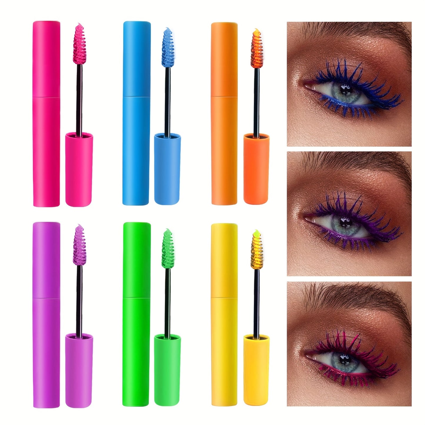 6 Colors Mascara Rainbow Color Waterproof Mascara Silk Fiber Lash Extensions Mascara, Natural Look Mascara 0.26 Fl Oz (6 Pcs) For Music Festival