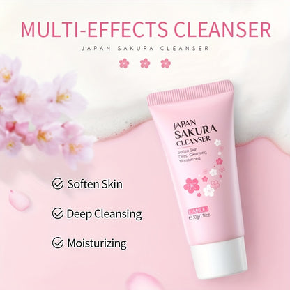 LAIKOU Japan Sakura Foam Cleanser 50g, Cherry Blossoms Face Wash Oil Control Improve Dull Skin Facial Skin Care Moisturizing