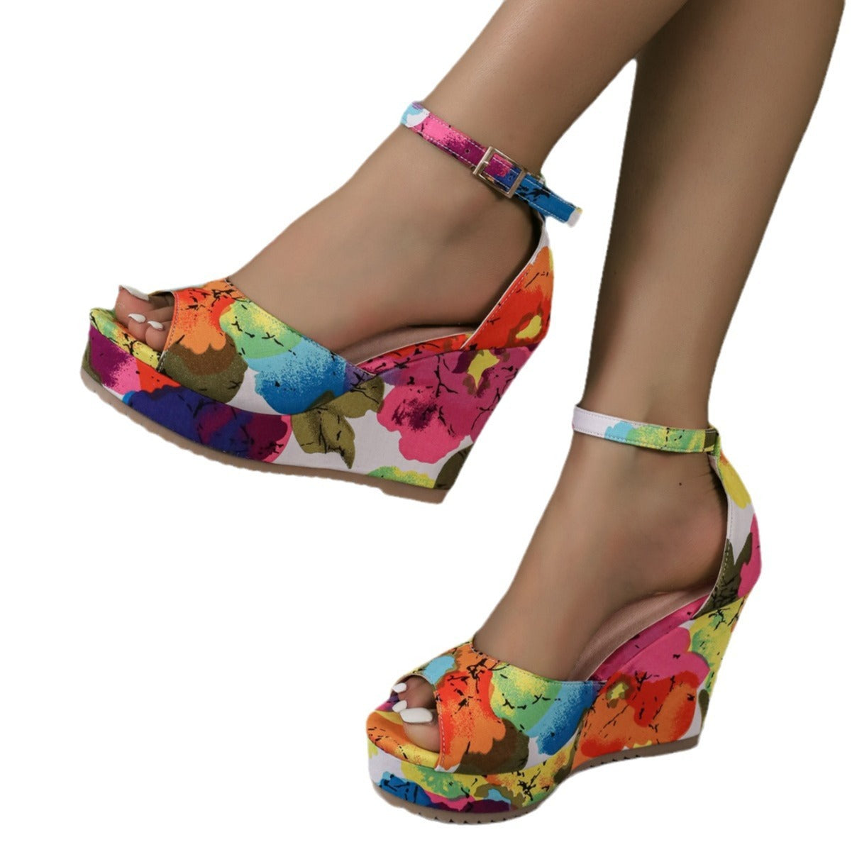 Women's Wedge Platform Peep-toe Waterproof Platform Casual All-match Multicolor Sandals