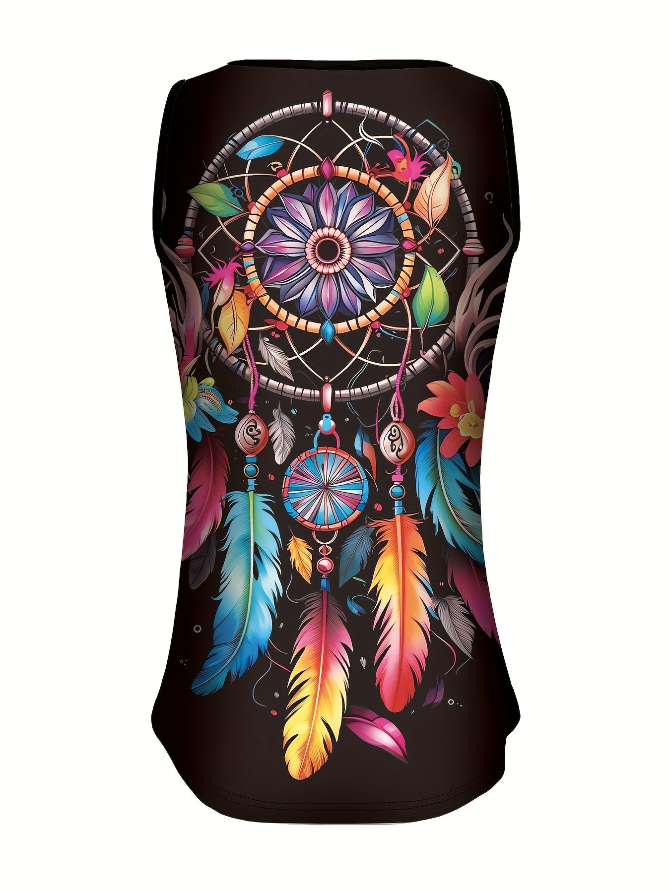 Plus Size Feather Print Tank Top - Freedom to Move Sleeveless, Relaxed Fit Casual Top for Warm Weather, Designed for Curvy Women, Inclusive Sizing, Feminine Design, Confidence Boosting Womens Plus Size Clothing for Summer