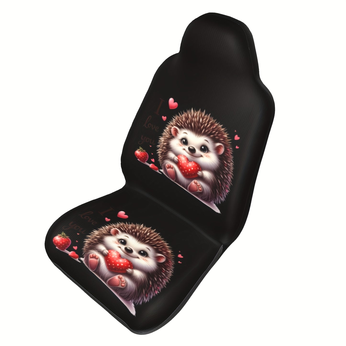 Hedgehog Print Car Seat Cover Set of 1, Universal Front Seat Protector for Cars, SUVs, Trucks – Polyester Fabric Auto Interior Accessories for Men and Women