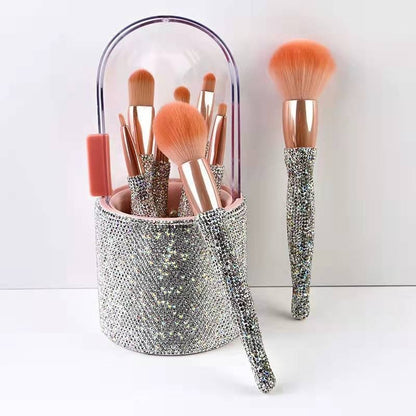 Glamorous Diamond-Embedded Makeup Brush Set - 8 Luxurious Brushes