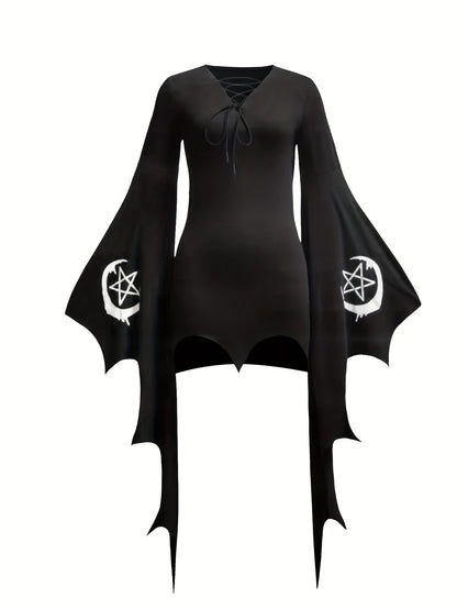 Enchanting Batwing Sleeve Goth Cosplay Dress for Women