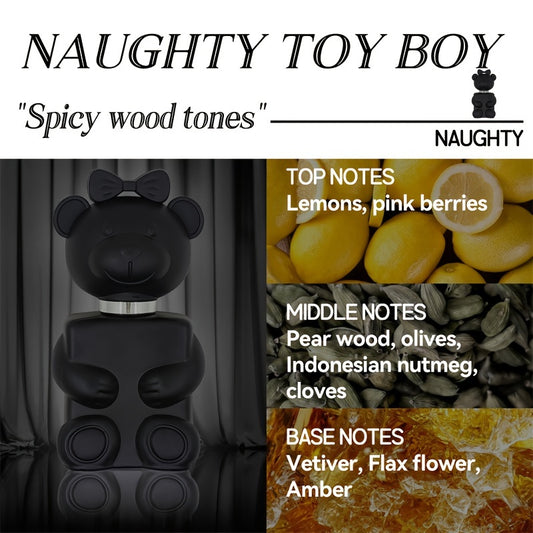 NAUGHTY TOY Black Teddy Bear Eau de Parfum for Men and Women, Long-Lasting, BPA-Free, Lemon Scented, Alcoholic Fragrance 50 mL / 1.7 fl oz with Fruity Notes