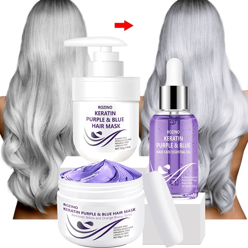 3pcs Purple Hair Care Set with Essential Oil & Deep Repair Mask