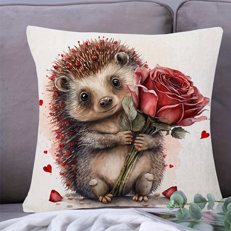 1pc, Cute Hedgehog Single-sided Printed Polyester Short Plush Home Decoration Holiday Decoration Car Ornament Throw Pillow Cover (Without Pillow Core)