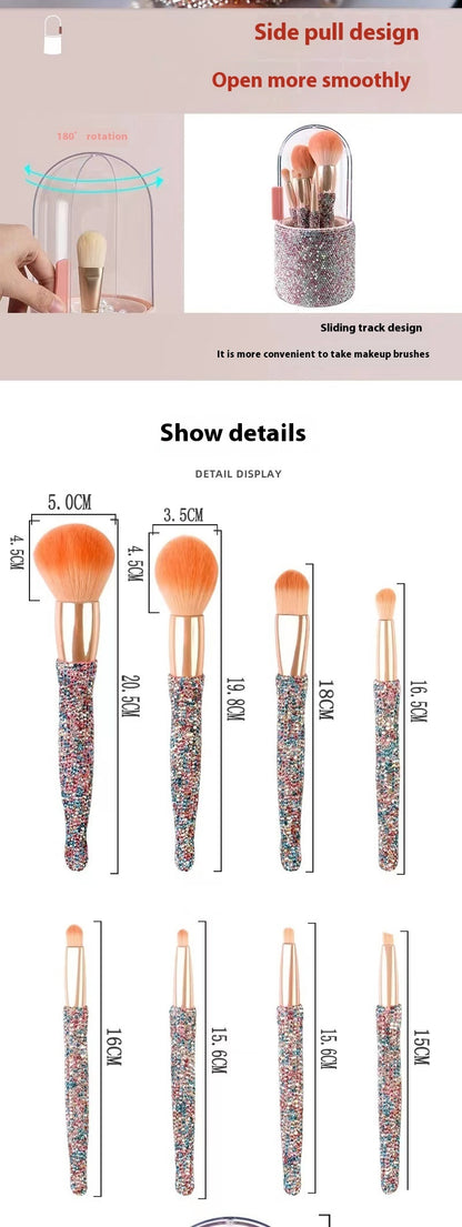 Glamorous Diamond-Embedded Makeup Brush Set - 8 Luxurious Brushes