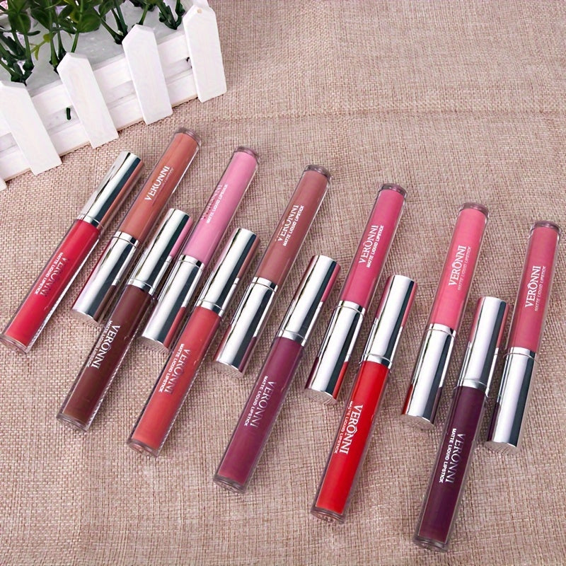 VERONNI 12pcs Matte Lip Glaze Set - Long-Lasting Liquid Lipstick