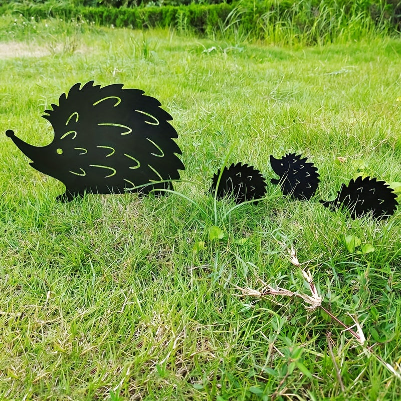 1pc, Yard Sign Stakes Metal Arrangement Ornaments Garden Yard Metal Animal Ornaments Hollow Out Silhouette Hedgehog Metal Crafts