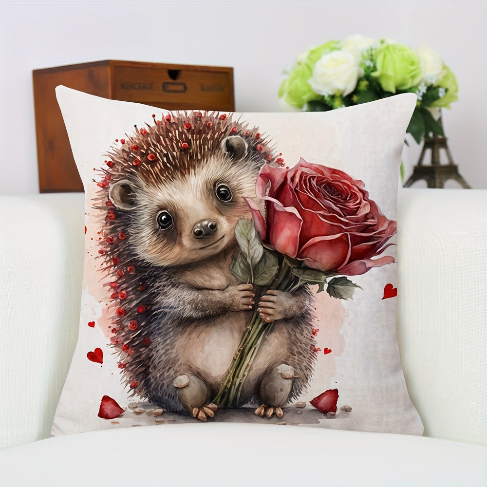 1pc, Cute Hedgehog Single-sided Printed Polyester Short Plush Home Decoration Holiday Decoration Car Ornament Throw Pillow Cover (Without Pillow Core)