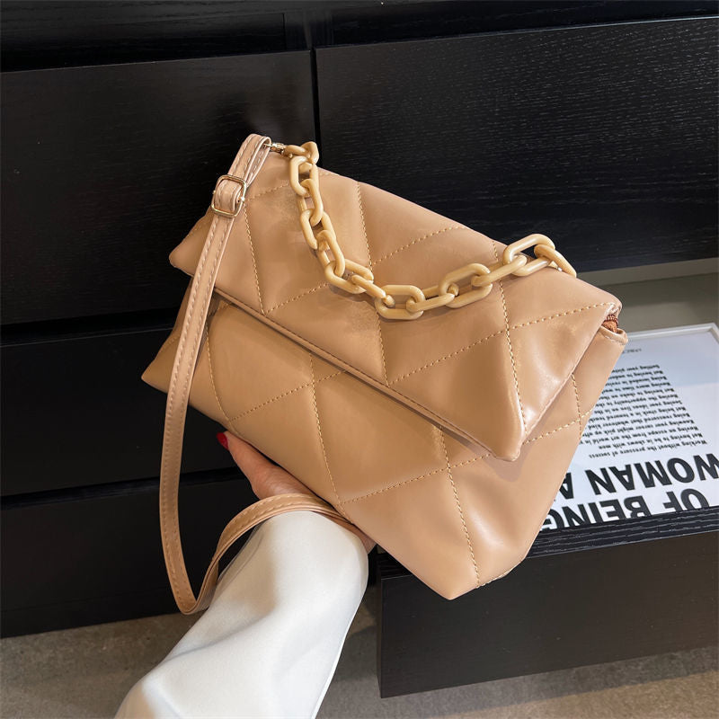 Soft PU Leather Crossbody Bags for Women Embroidery Thread Flap Bag Luxury Branded Trending Chain Shoulder Handbags Purse